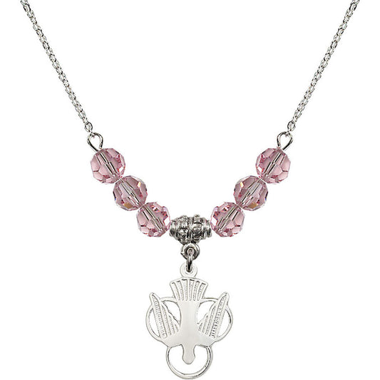Sterling Silver Holy Spirit Birthstone Necklace with Light Rose Beads - 5430