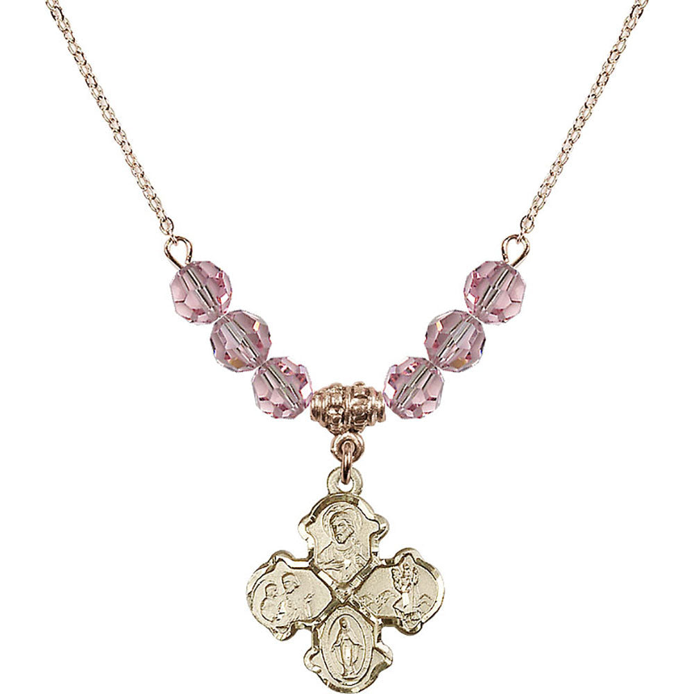 14kt Gold Filled 4-Way Birthstone Necklace with Light Rose Beads - 5441