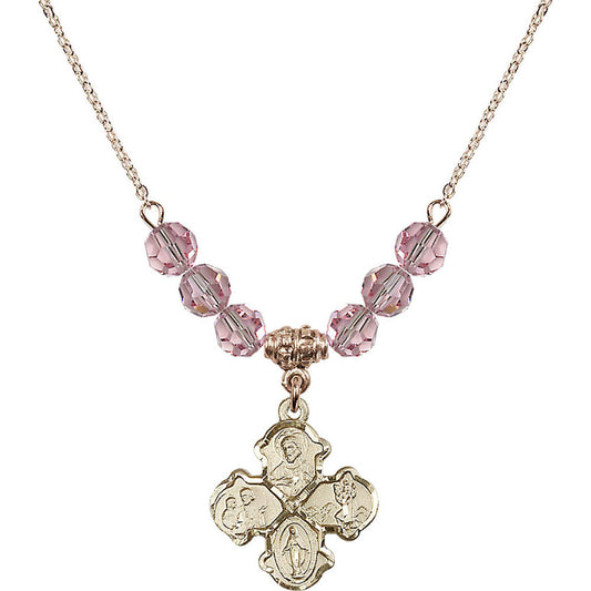 14kt Gold Filled 4-Way Birthstone Necklace with Light Rose Beads - 5441