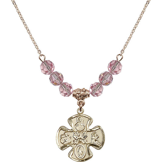 14kt Gold Filled 5-Way Birthstone Necklace with Light Rose Beads - 5443