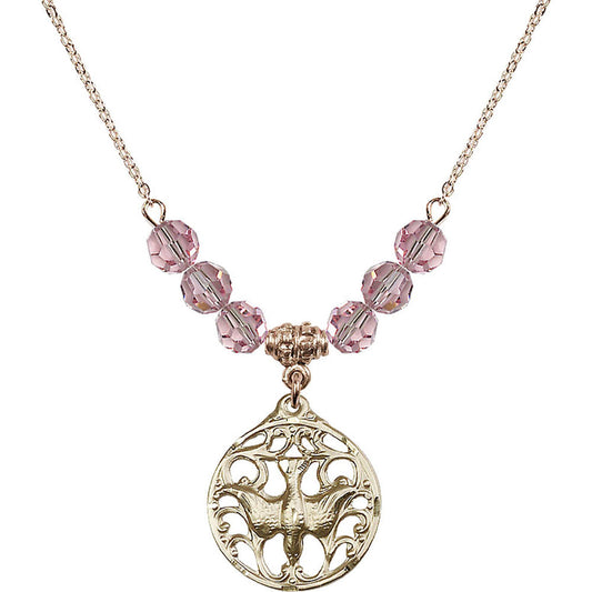 14kt Gold Filled Holy Spirit Birthstone Necklace with Light Rose Beads - 5655