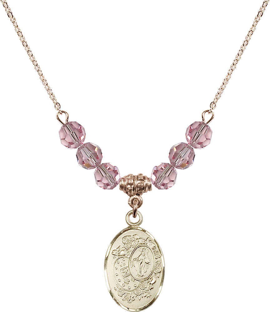 14kt Gold Filled Miraculous Birthstone Necklace with Light Rose Beads - 5682
