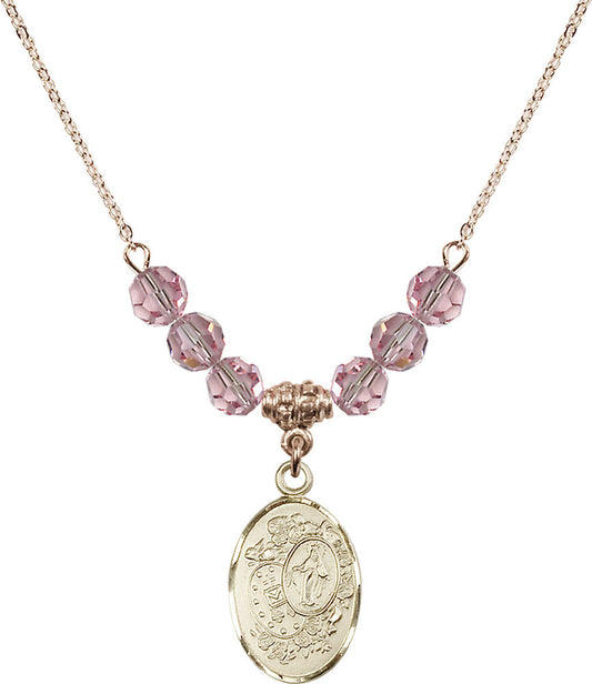 14kt Gold Filled Miraculous Birthstone Necklace with Light Rose Beads - 5682