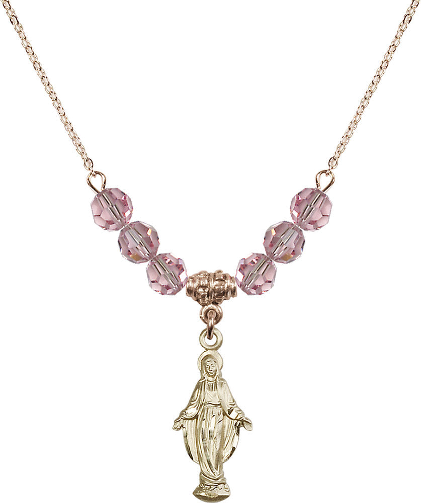 14kt Gold Filled Miraculous Birthstone Necklace with Light Rose Beads - 5900