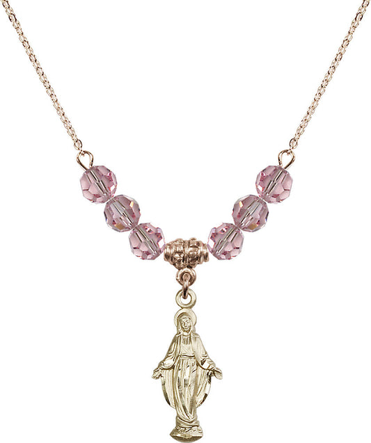 14kt Gold Filled Miraculous Birthstone Necklace with Light Rose Beads - 5900