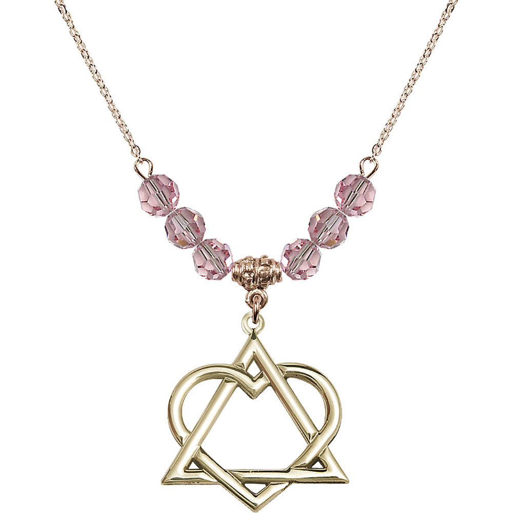 14kt Gold Filled Adoption Heart Birthstone Necklace with Light Rose Beads - 6210