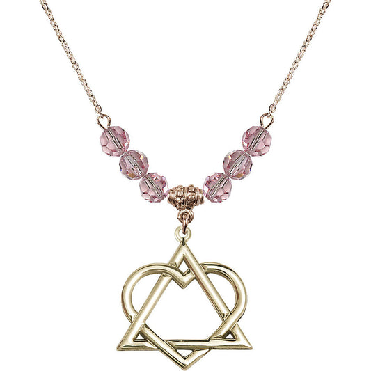 14kt Gold Filled Adoption Heart Birthstone Necklace with Light Rose Beads - 6210