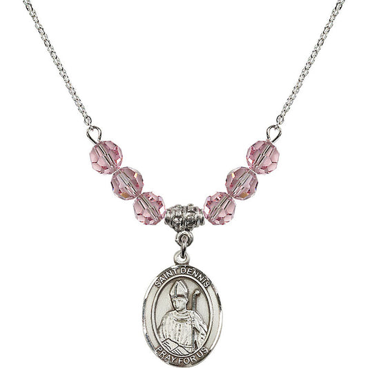Sterling Silver Saint Dennis Birthstone Necklace with Light Rose Beads - 8025