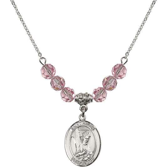 Sterling Silver Saint Helen Birthstone Necklace with Light Rose Beads - 8043