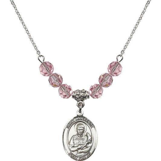 Sterling Silver Saint Lawrence Birthstone Necklace with Light Rose Beads - 8063