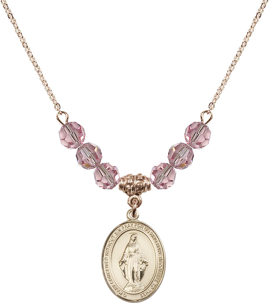 14kt Gold Filled Miraculous Birthstone Necklace with Light Rose Beads - 8078