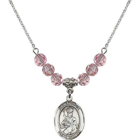 Sterling Silver Saint Louis Birthstone Necklace with Light Rose Beads - 8081