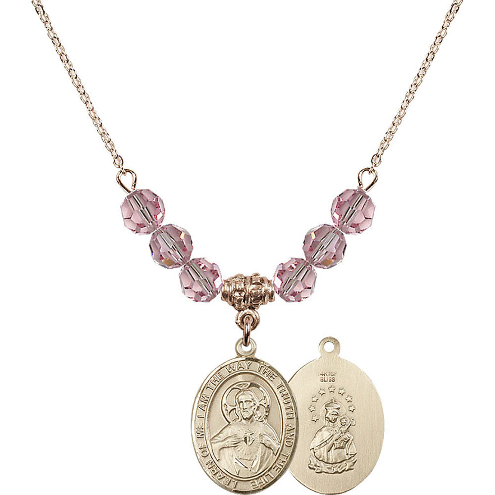 14kt Gold Filled Scapular Birthstone Necklace with Light Rose Beads - 8098