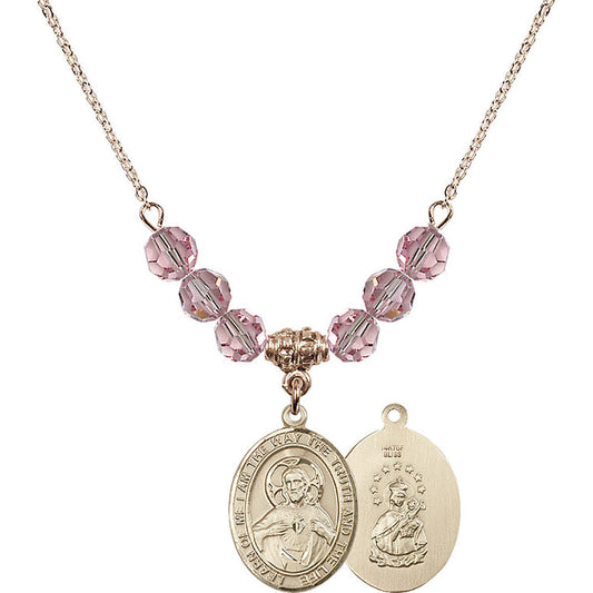 14kt Gold Filled Scapular Birthstone Necklace with Light Rose Beads - 8098