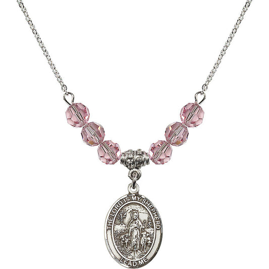 Sterling Silver Lord Is My Shepherd Birthstone Necklace with Light Rose Beads - 8119