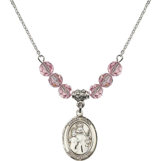 Sterling Silver Maria Stein Birthstone Necklace with Light Rose Beads - 8133