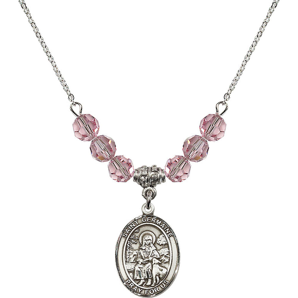 Sterling Silver Saint Germaine Cousin Birthstone Necklace with Light Rose Beads - 8211