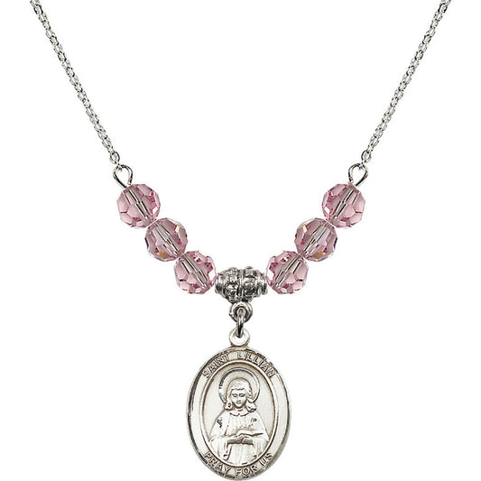Sterling Silver Saint Lillian Birthstone Necklace with Light Rose Beads - 8226