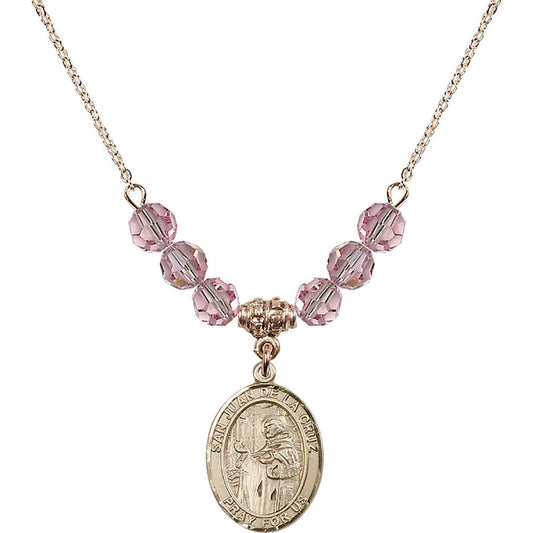14kt Gold Filled San Juan de la Cruz Birthstone Necklace with Light Rose Beads - 8232