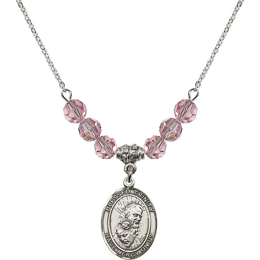 Sterling Silver Blessed Trinity Birthstone Necklace with Light Rose Beads - 8249