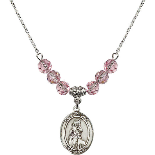Sterling Silver Saint Rachel Birthstone Necklace with Light Rose Beads - 8251