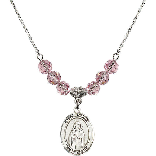 Sterling Silver Saint Samuel Birthstone Necklace with Light Rose Beads - 8259