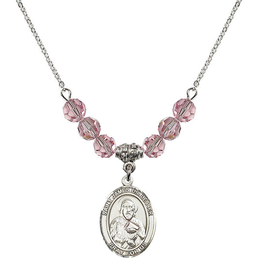 Sterling Silver Saint James the Lesser Birthstone Necklace with Light Rose Beads - 8277