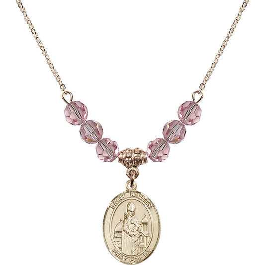 14kt Gold Filled Saint Walter of Pontoise Birthstone Necklace with Light Rose Beads - 8285