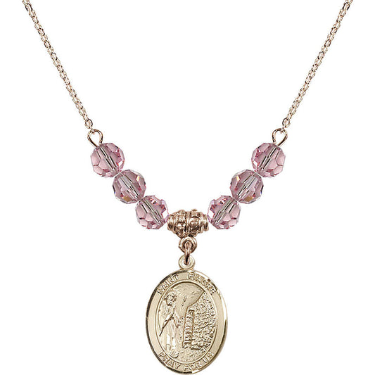 14kt Gold Filled Saint Fiacre Birthstone Necklace with Light Rose Beads - 8298