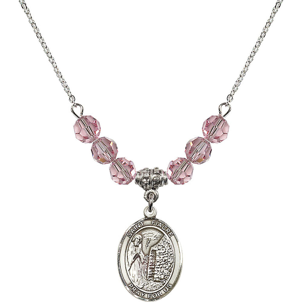Sterling Silver Saint Fiacre Birthstone Necklace with Light Rose Beads - 8298