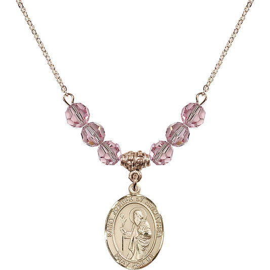 14kt Gold Filled Saint Joseph of Arimathea Birthstone Necklace with Light Rose Beads - 8300