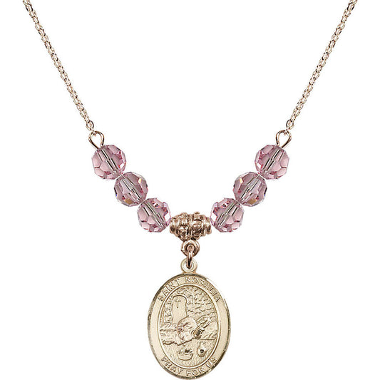 14kt Gold Filled Saint Rosalia Birthstone Necklace with Light Rose Beads - 8309