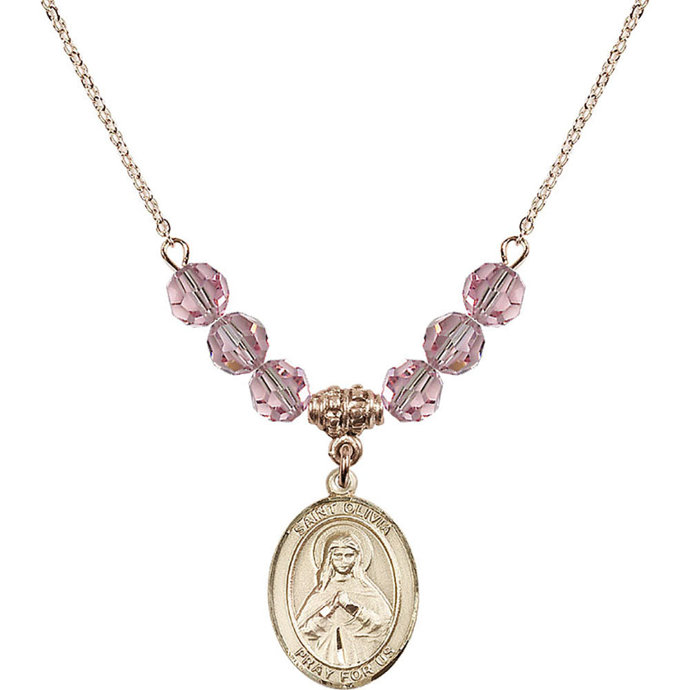 14kt Gold Filled Saint Olivia Birthstone Necklace with Light Rose Beads - 8312