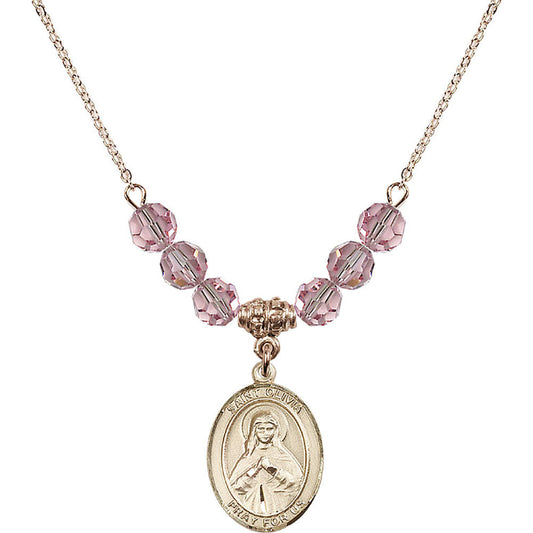 14kt Gold Filled Saint Olivia Birthstone Necklace with Light Rose Beads - 8312