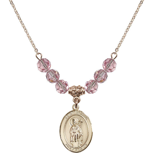 14kt Gold Filled Saint Ronan Birthstone Necklace with Light Rose Beads - 8315