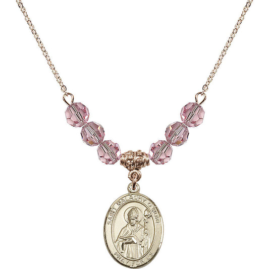 14kt Gold Filled Saint Malachy O'More Birthstone Necklace with Light Rose Beads - 8316