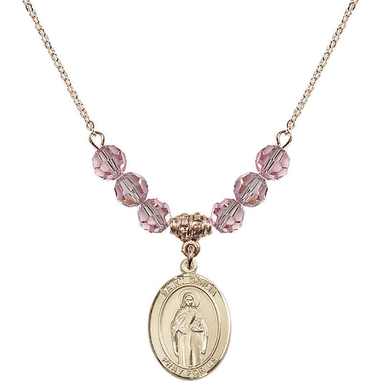 14kt Gold Filled Saint Odilia Birthstone Necklace with Light Rose Beads - 8319