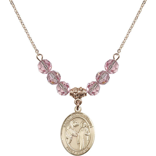 14kt Gold Filled Saint Columbanus Birthstone Necklace with Light Rose Beads - 8321