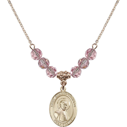 14kt Gold Filled Saint Edmund Campion Birthstone Necklace with Light Rose Beads - 8333
