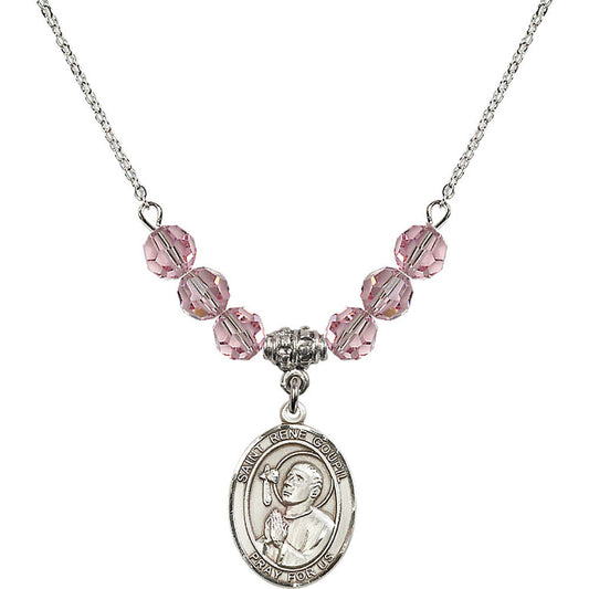 Sterling Silver Saint Rene Goupil Birthstone Necklace with Light Rose Beads - 8334