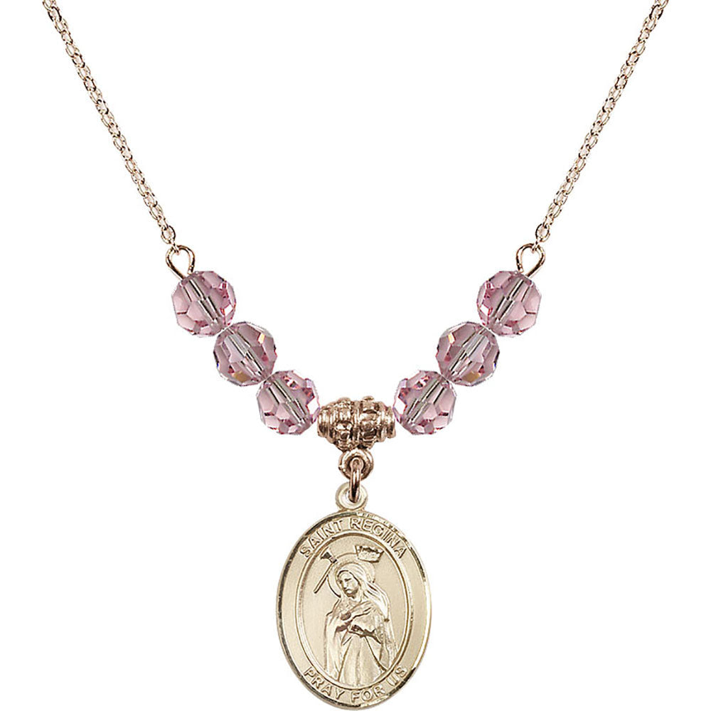 14kt Gold Filled Saint Regina Birthstone Necklace with Light Rose Beads - 8335
