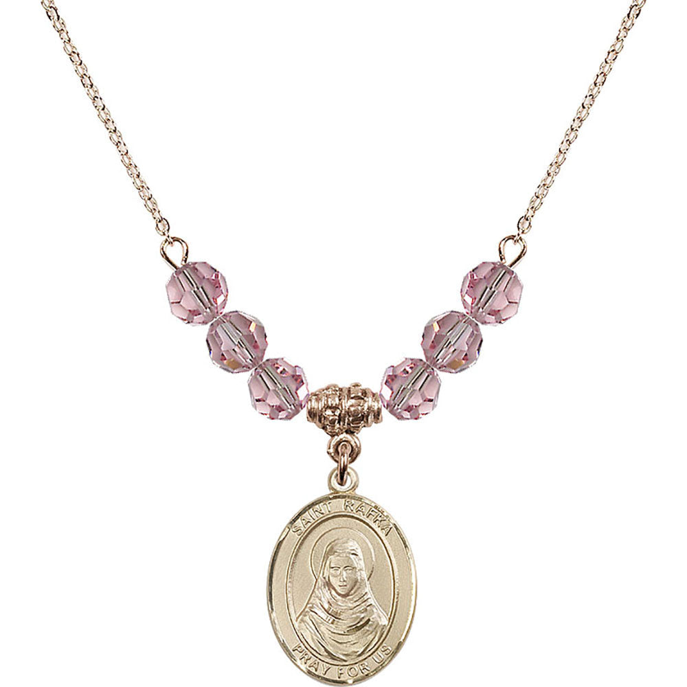 14kt Gold Filled Saint Rafka Birthstone Necklace with Light Rose Beads - 8338