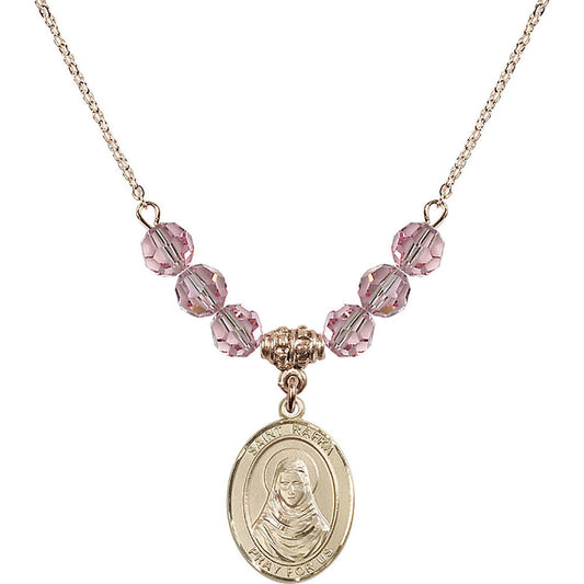 14kt Gold Filled Saint Rafka Birthstone Necklace with Light Rose Beads - 8338