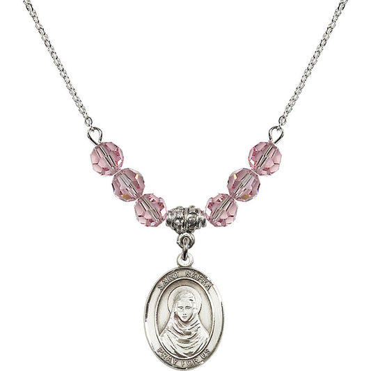 Sterling Silver Saint Rafka Birthstone Necklace with Light Rose Beads - 8338