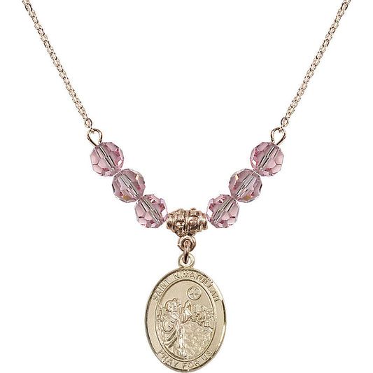 14kt Gold Filled Saint Nimatullah Birthstone Necklace with Light Rose Beads - 8339