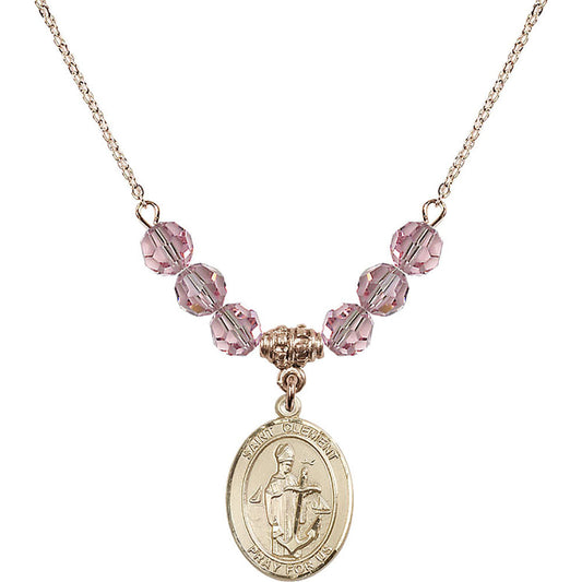 14kt Gold Filled Saint Clement Birthstone Necklace with Light Rose Beads - 8340