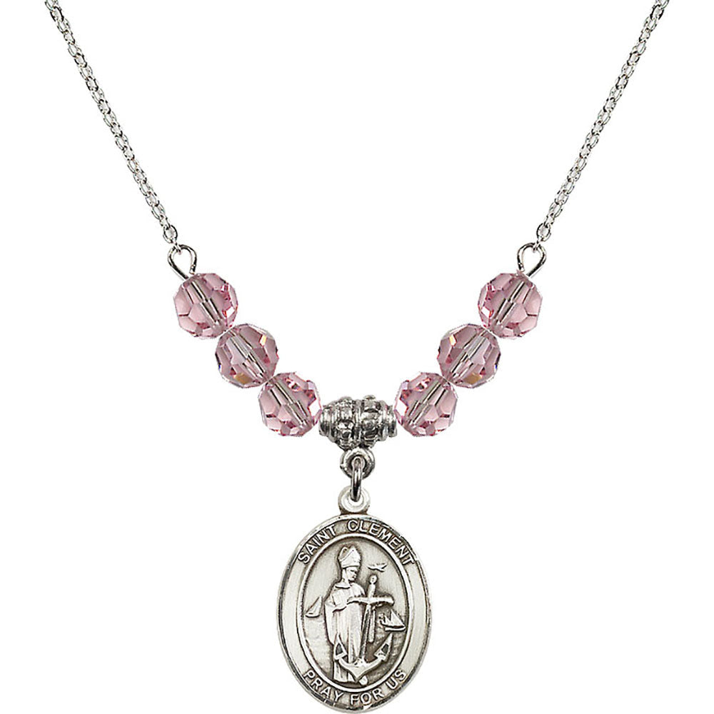 Sterling Silver Saint Clement Birthstone Necklace with Light Rose Beads - 8340