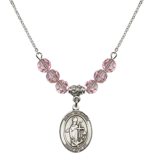 Sterling Silver Saint Clement Birthstone Necklace with Light Rose Beads - 8340