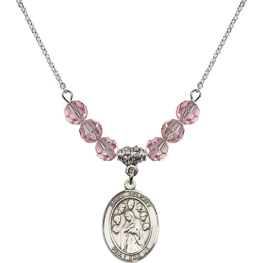 Sterling Silver Saint Felicity Birthstone Necklace with Light Rose Beads - 8341