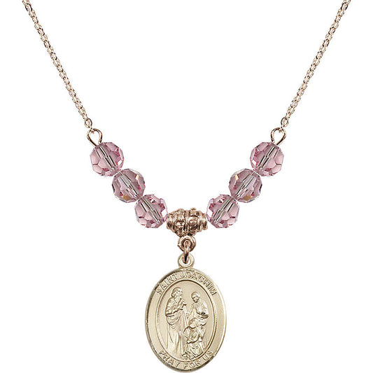 14kt Gold Filled Saint Joachim Birthstone Necklace with Light Rose Beads - 8348